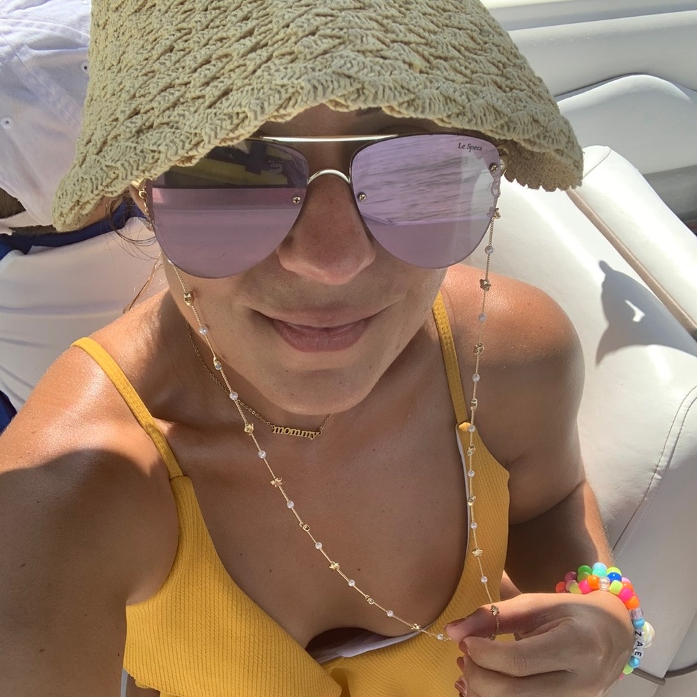 LE SPECS The Prince Gold Pink Mirrors Rimless Aviator Sunglasses +Case